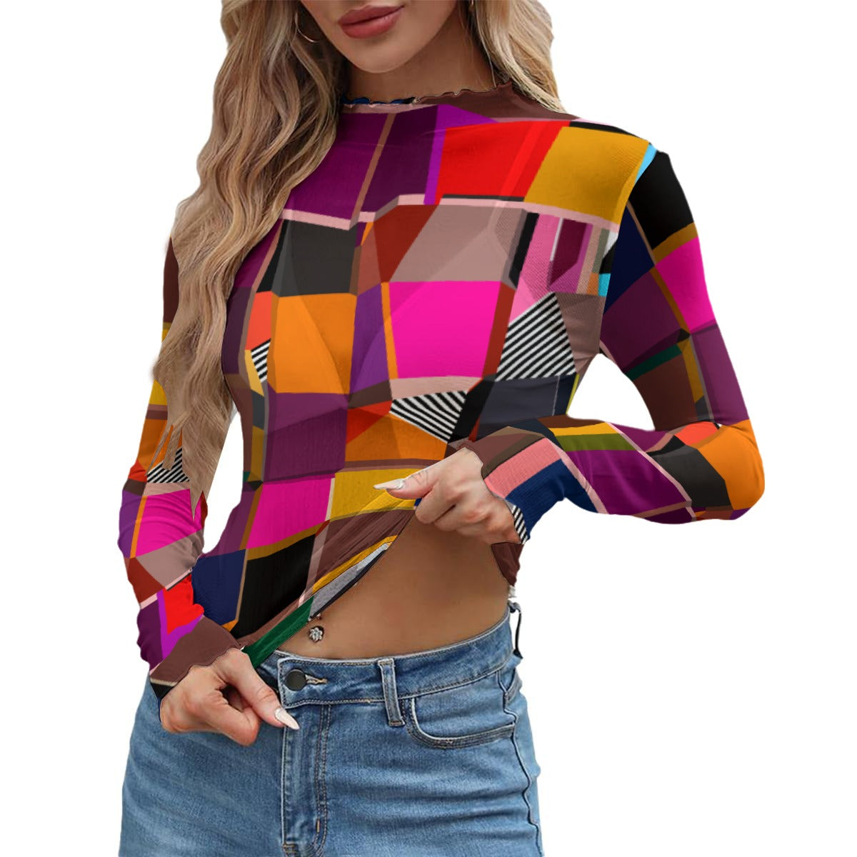 Mesh Top Long Sleeve | Colorful Sheer Mesh Top for Women
