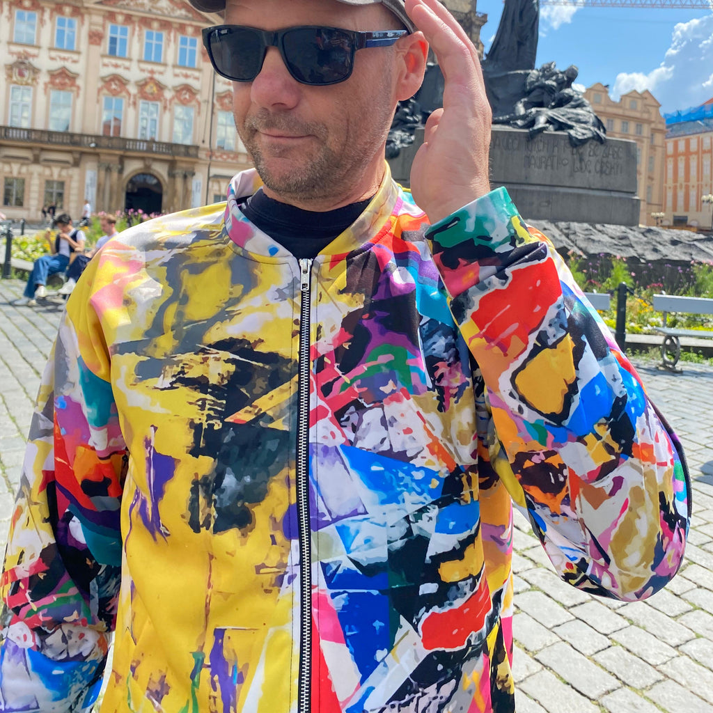 Artistic Printed Bomber Jacket | Satin Finish Bomber Jacket for Party, Event, Festival | Colorful Street Style Fashion