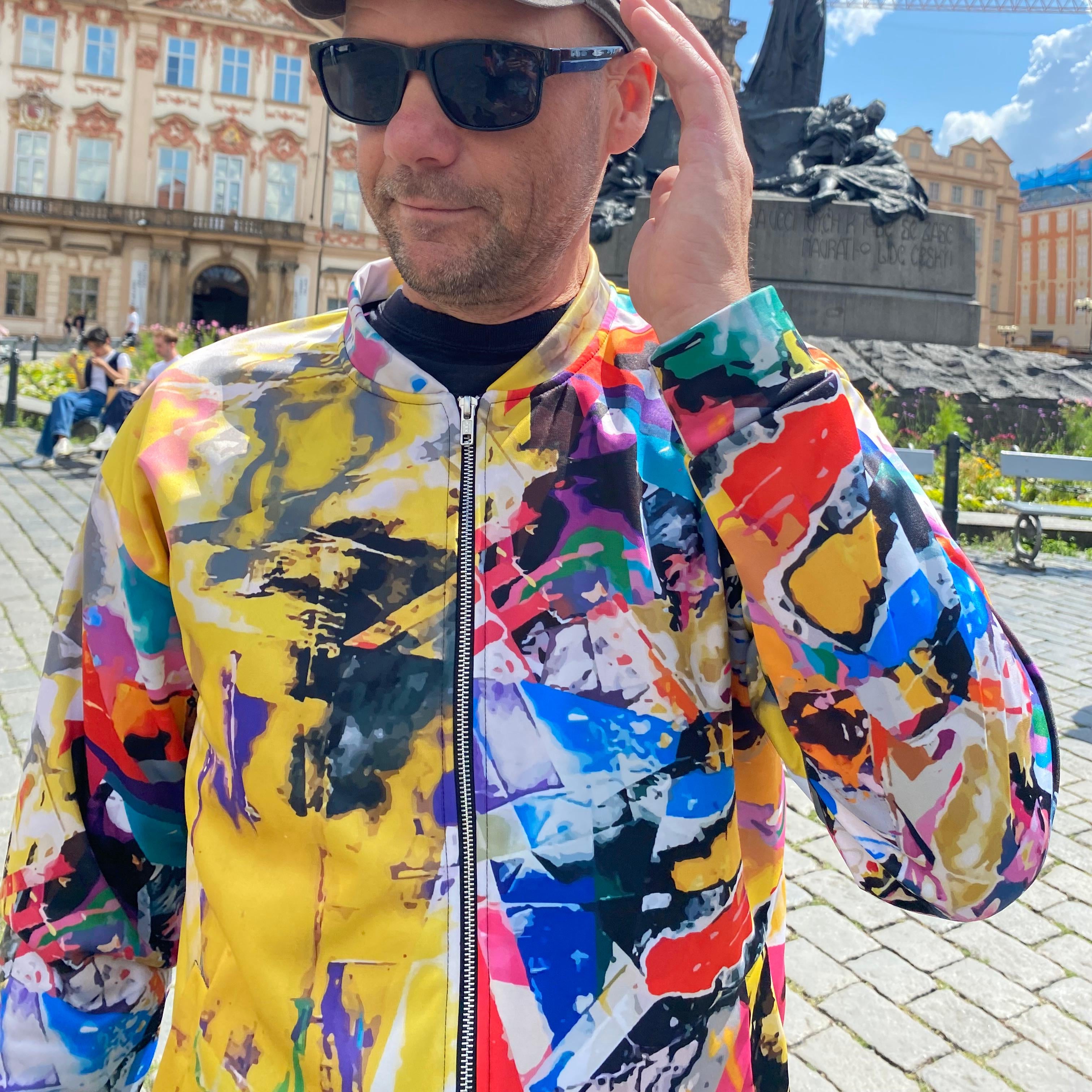 Artistic Printed Bomber Jacket | Satin Finish Bomber Jacket for Party, Event, Festival | Colorful Street Style Fashion