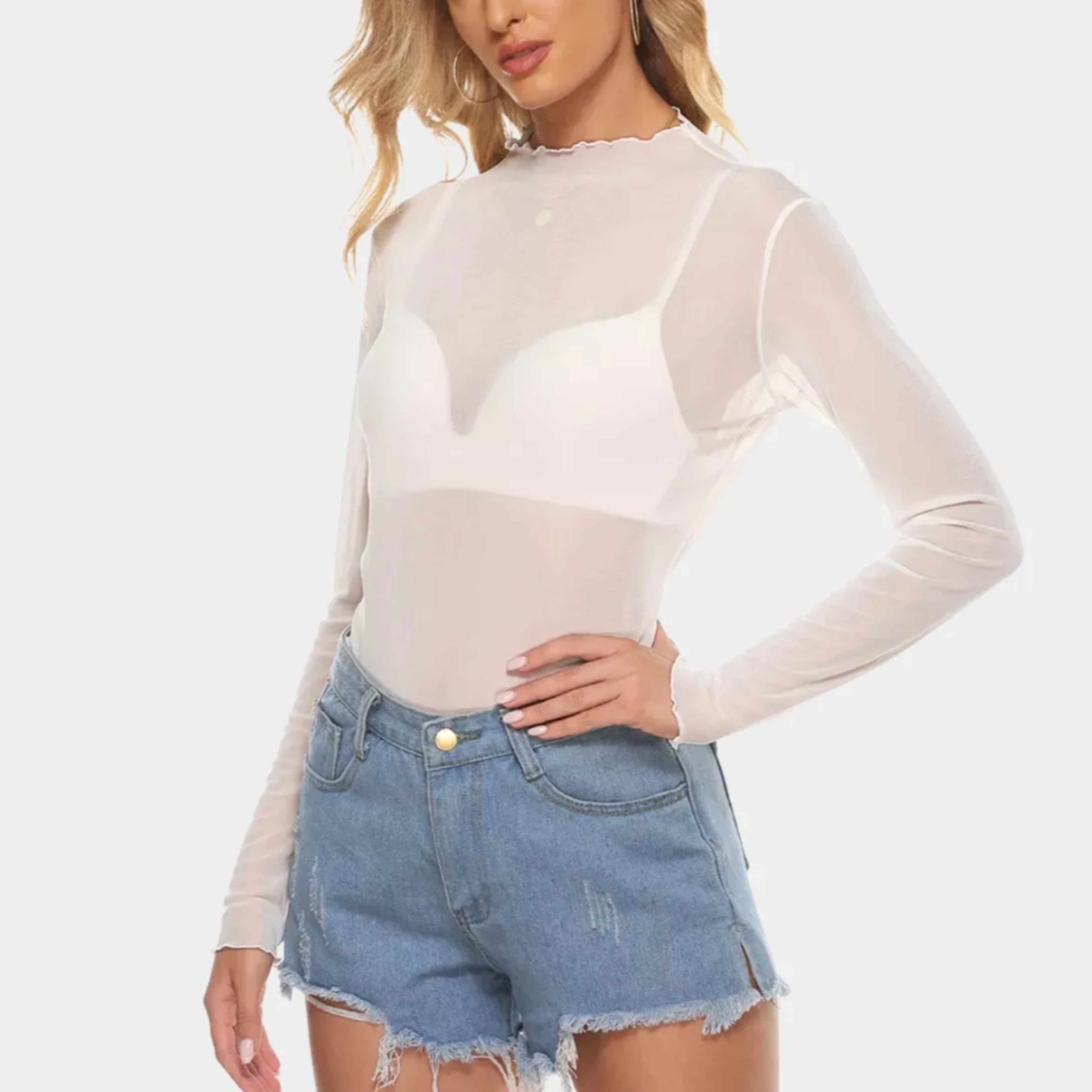 Mesh Top Long Sleeve | Colorful Sheer Mesh Top for Women