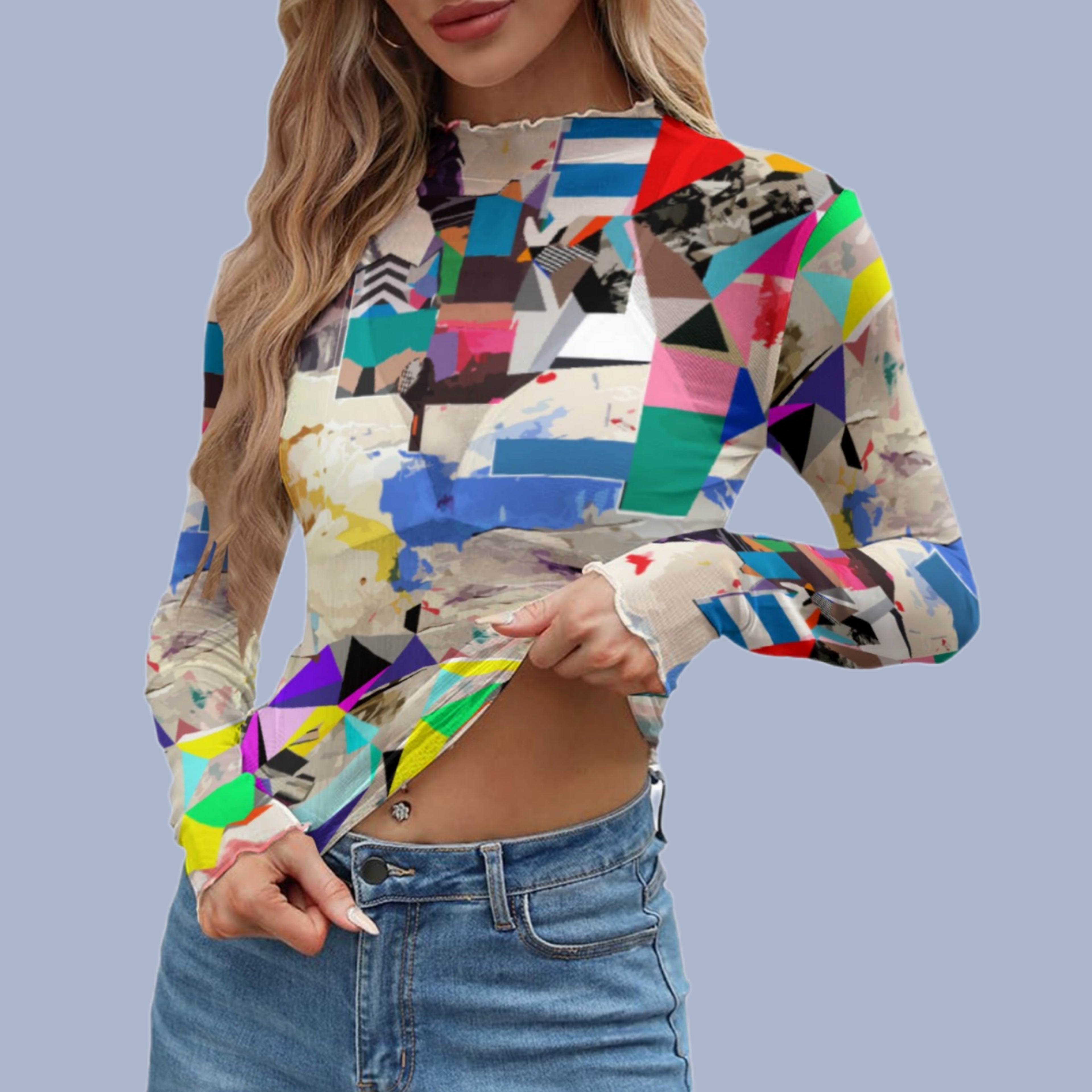 Women's Colorful Mesh T-shirt | All-Over Print Summer Blouse