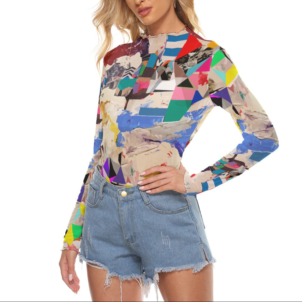 Women's Colorful Mesh T-shirt | All-Over Print Summer Blouse