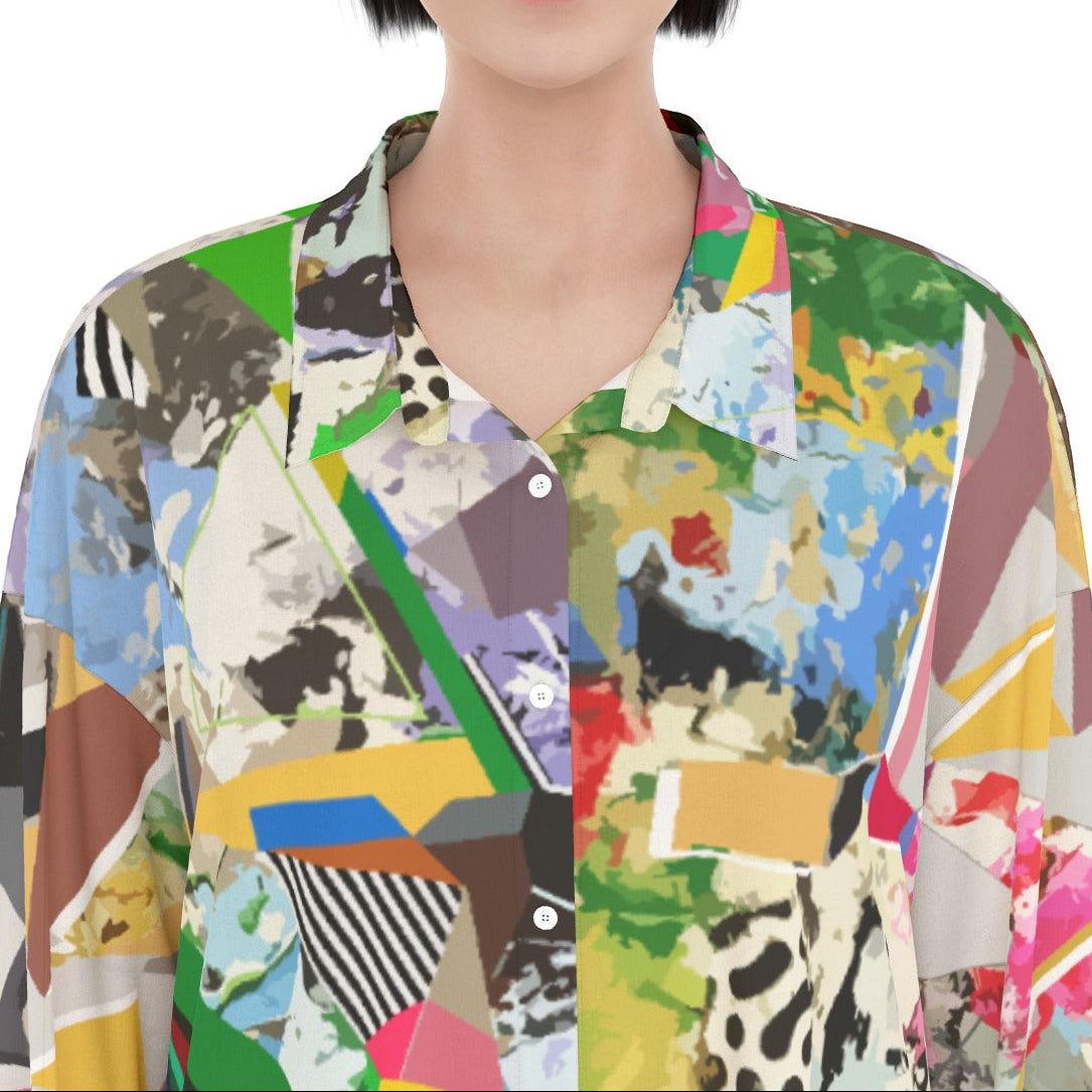 Flowing Shirt Dress | Abstract Print Dress | Rayon Shirt Dress