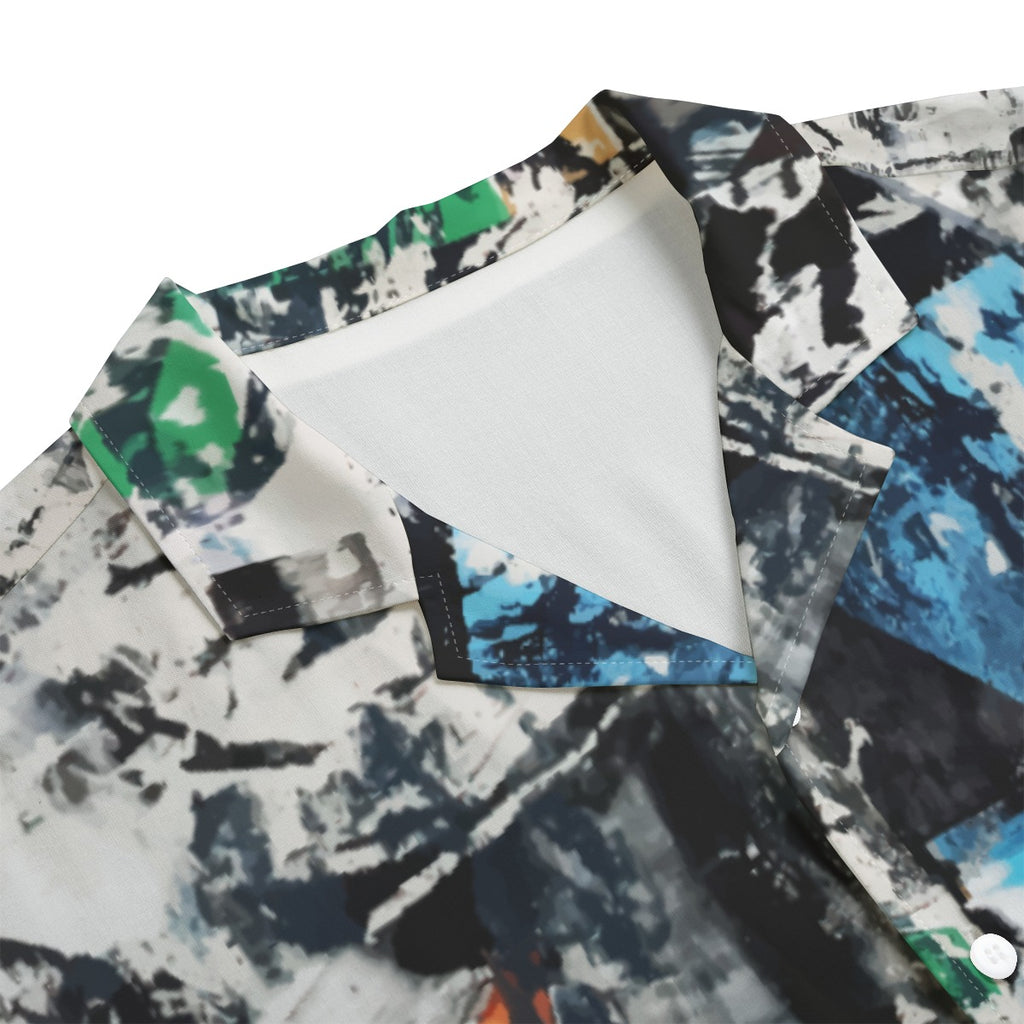 Black White Hawaiian Shirt with Colorful Accents - Artistic Rayon Shirt