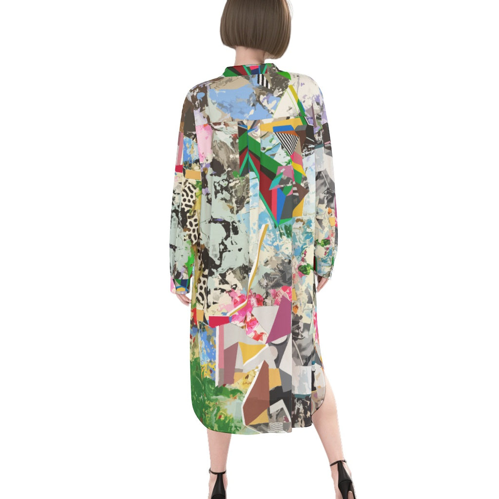 Flowing Shirt Dress | Abstract Print Dress | Rayon Shirt Dress