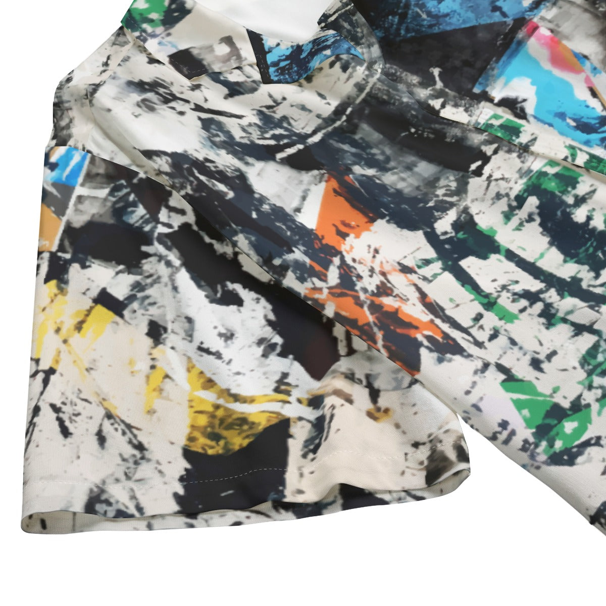 Black White Hawaiian Shirt with Colorful Accents - Artistic Rayon Shirt