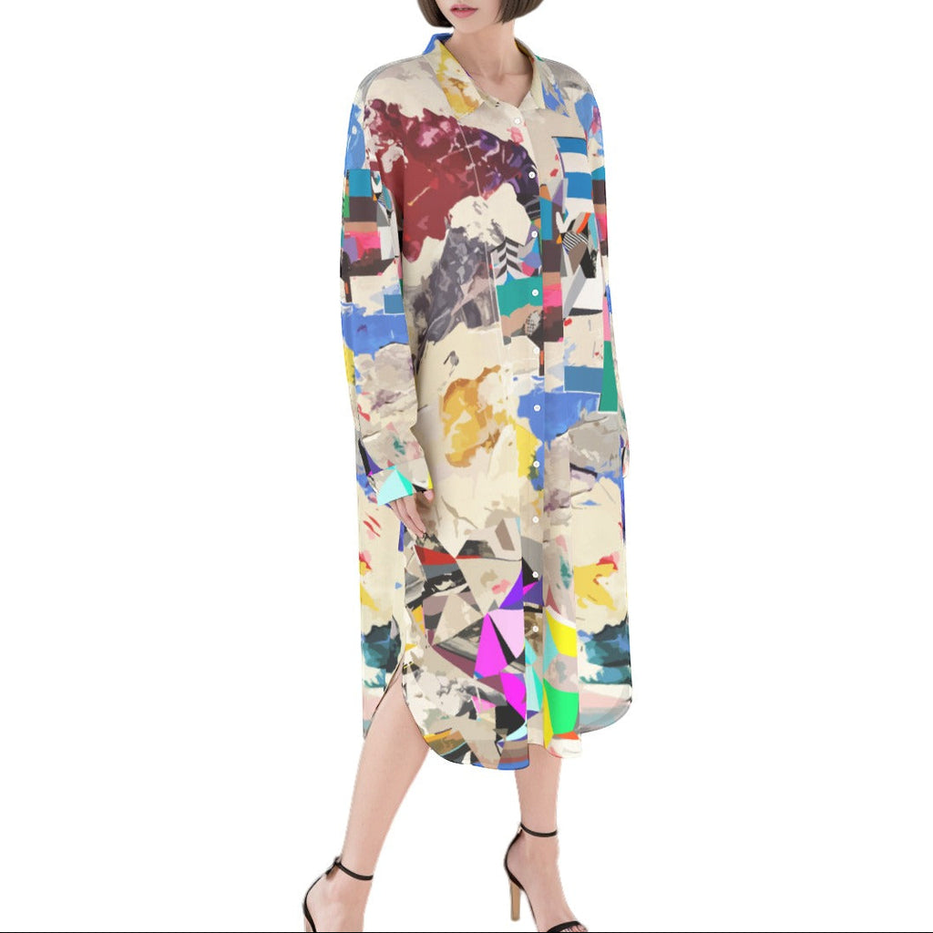 Colorful Button Down Dress | Flowing Shirt Dress | Long Button Down Shirt Dress