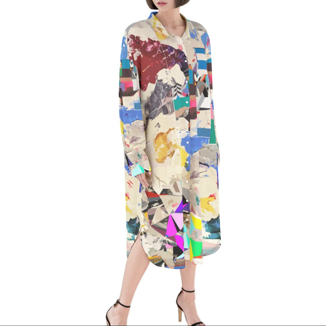 Colorful Button Down Dress | Flowing Shirt Dress | Long Button Down Shirt Dress