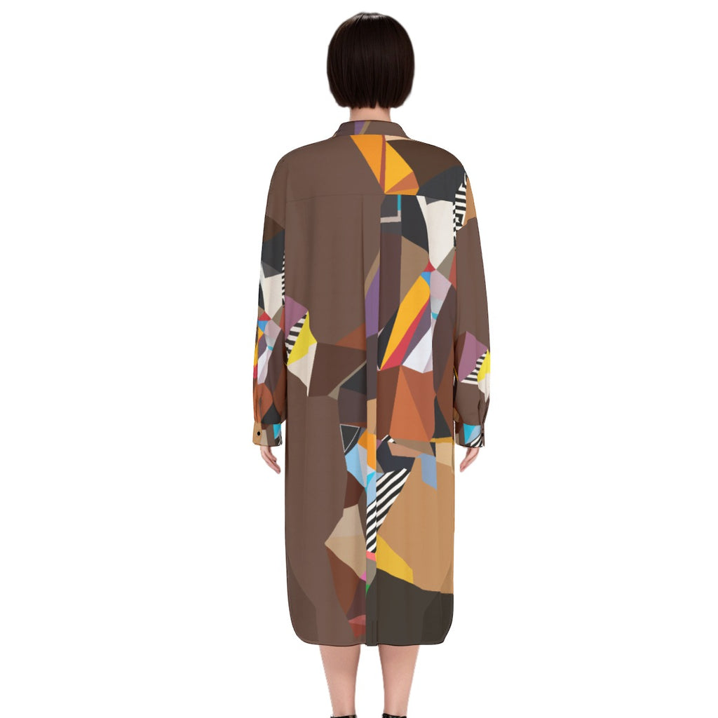 Brown Abstract Print Shirt Dress | Button Down Shirt Dress | Women's Summer Dress