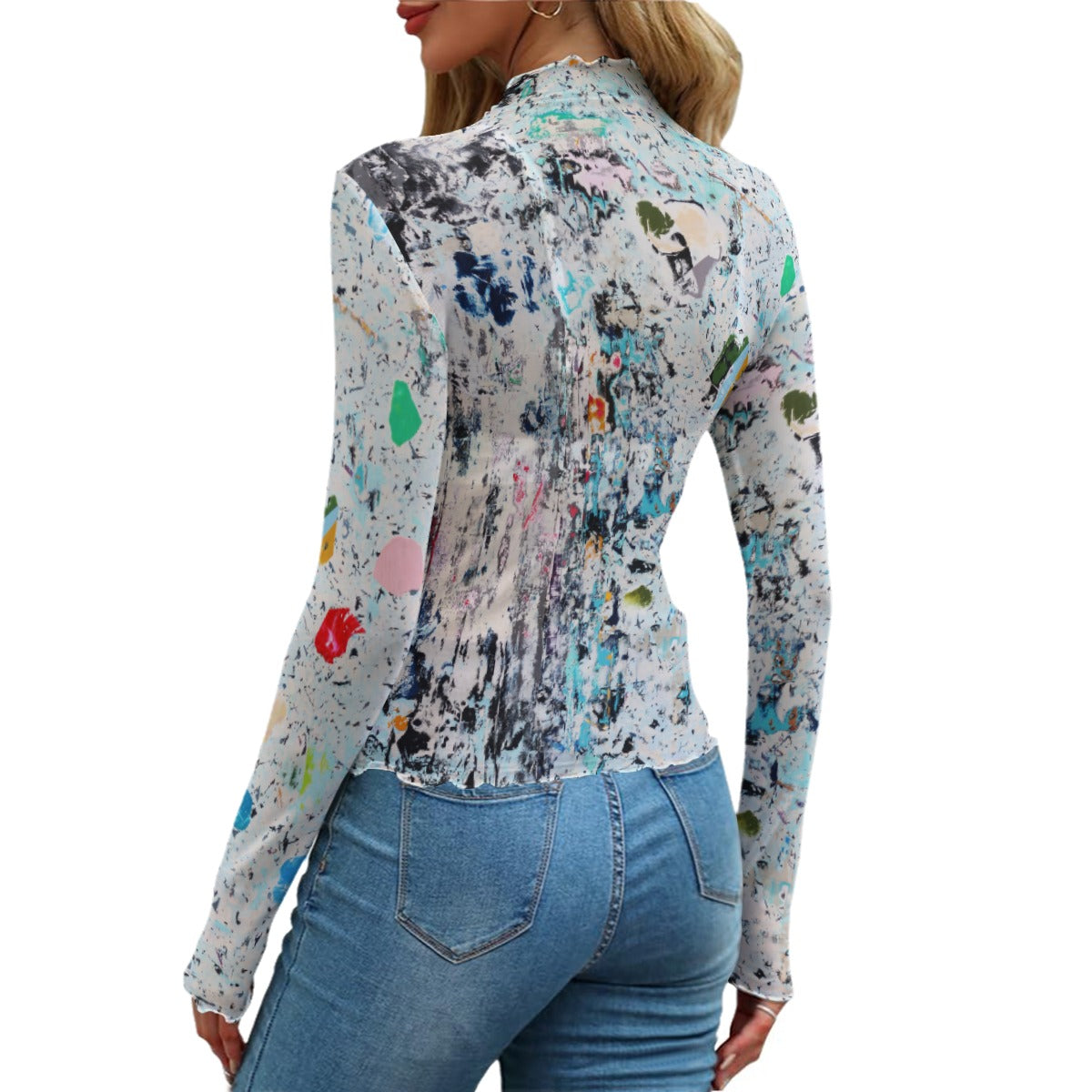 Colorful Abstract Mesh Top | Women's Sheer Party Blouse