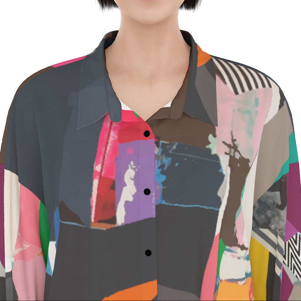 Women's Long Shirt Dress | Button Down Shirt Dress colorful | Artistic Abstract Dress
