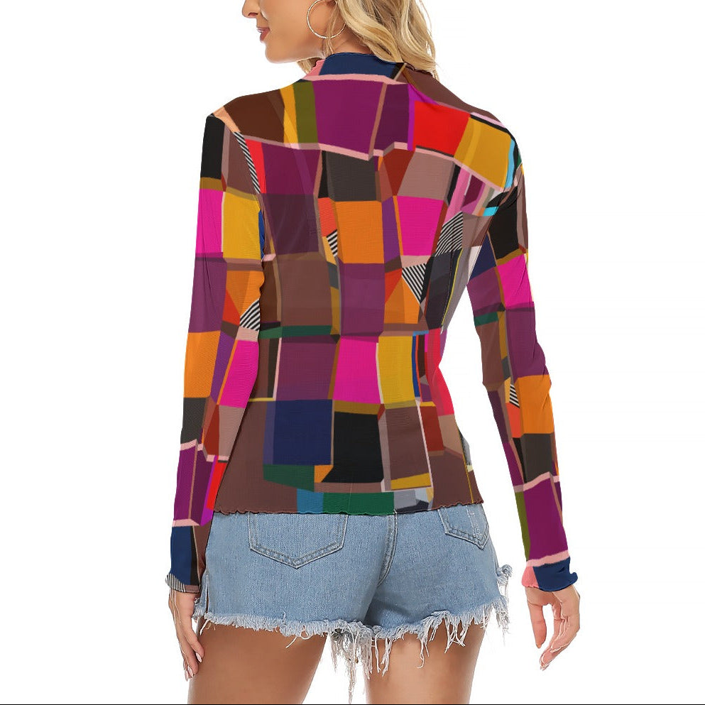 Mesh Top Long Sleeve | Colorful Sheer Mesh Top for Women