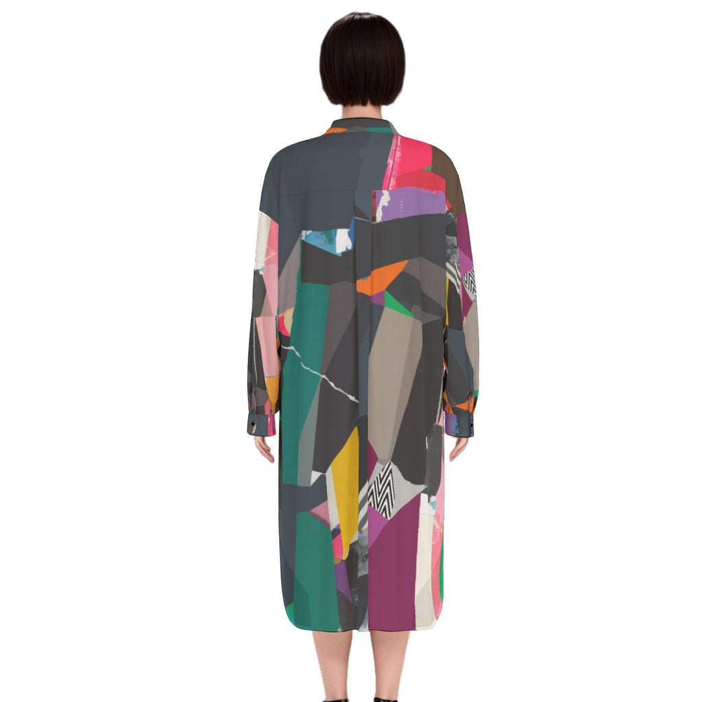 Women's Long Shirt Dress | Button Down Shirt Dress colorful | Artistic Abstract Dress