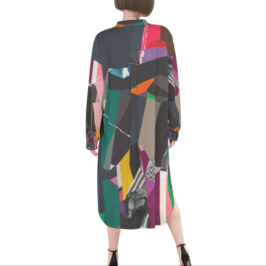 Women's Long Shirt Dress | Button Down Shirt Dress colorful | Artistic Abstract Dress