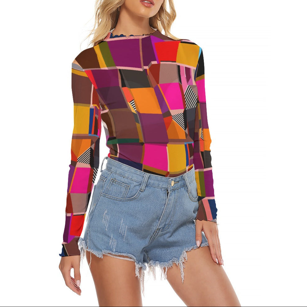 Mesh Top Long Sleeve | Colorful Sheer Mesh Top for Women
