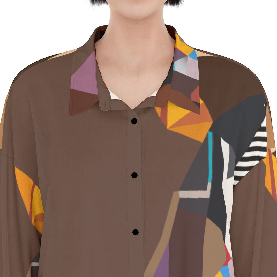 Brown Abstract Print Shirt Dress | Button Down Shirt Dress | Women's Summer Dress