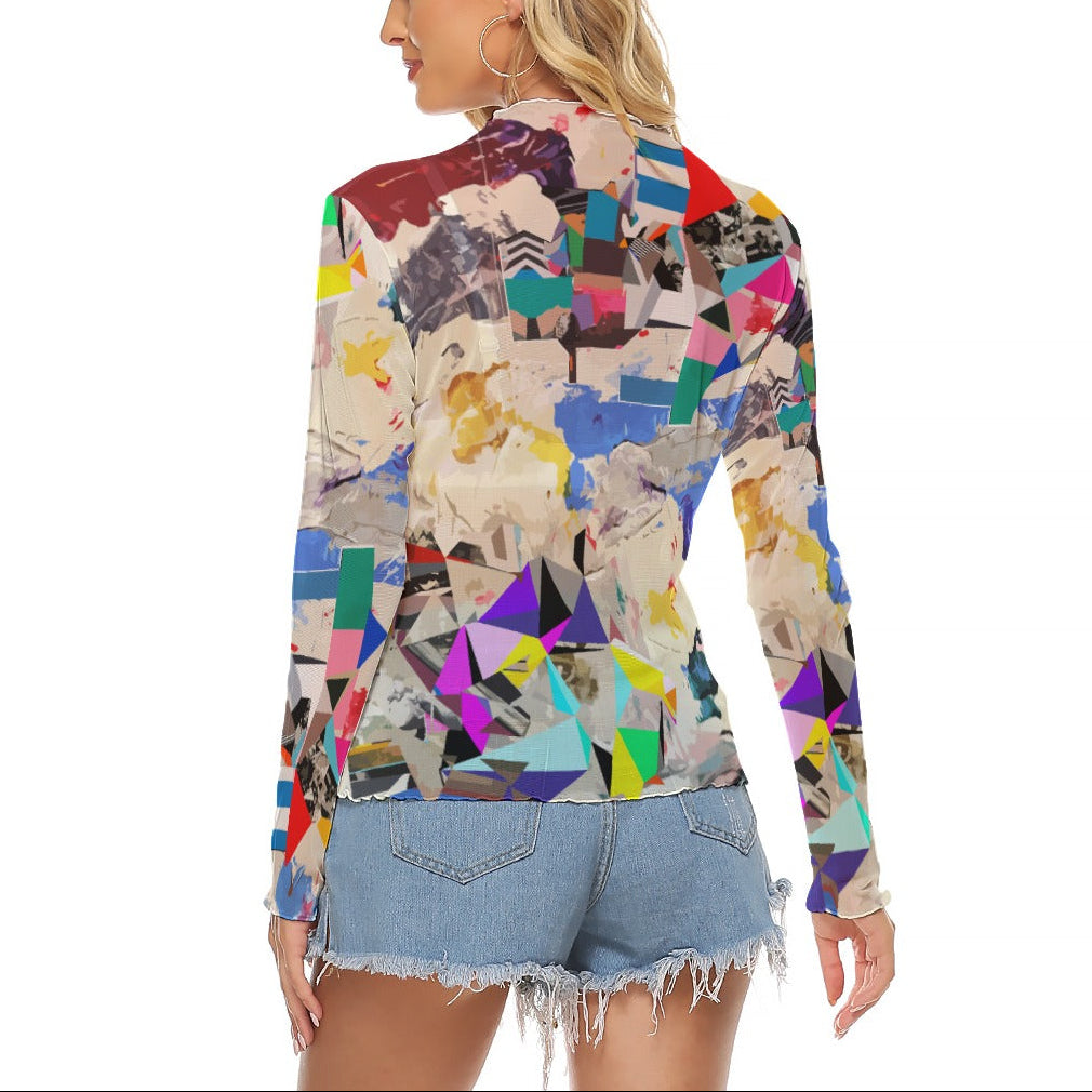 Women's Colorful Mesh T-shirt | All-Over Print Summer Blouse
