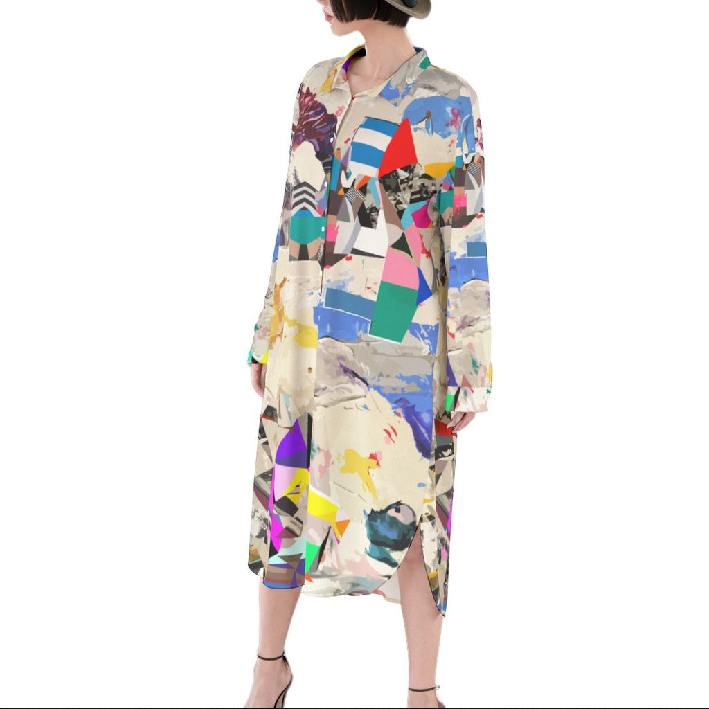 Colorful Button Down Dress | Flowing Shirt Dress | Long Button Down Shirt Dress