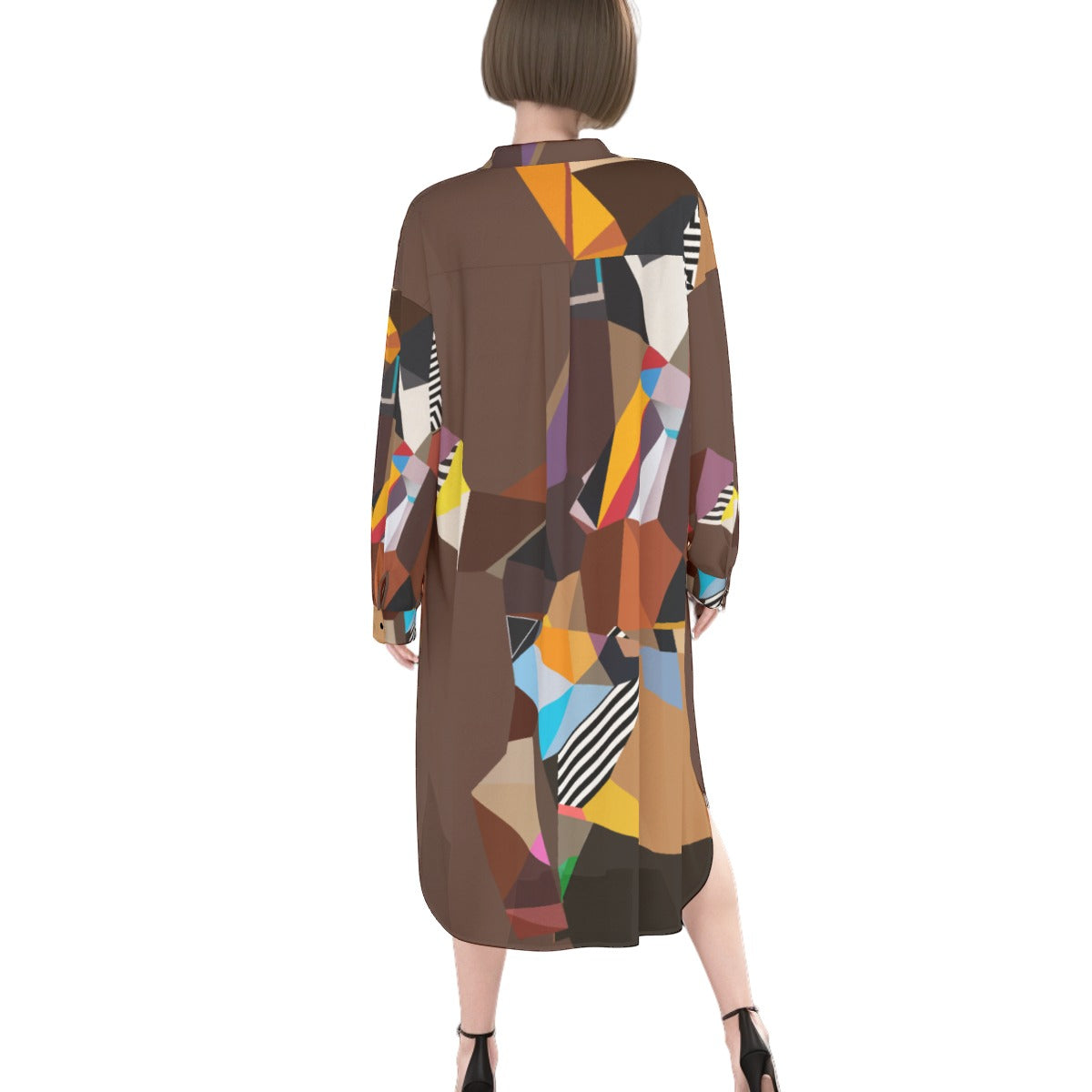Brown Abstract Print Shirt Dress | Button Down Shirt Dress | Women's Summer Dress