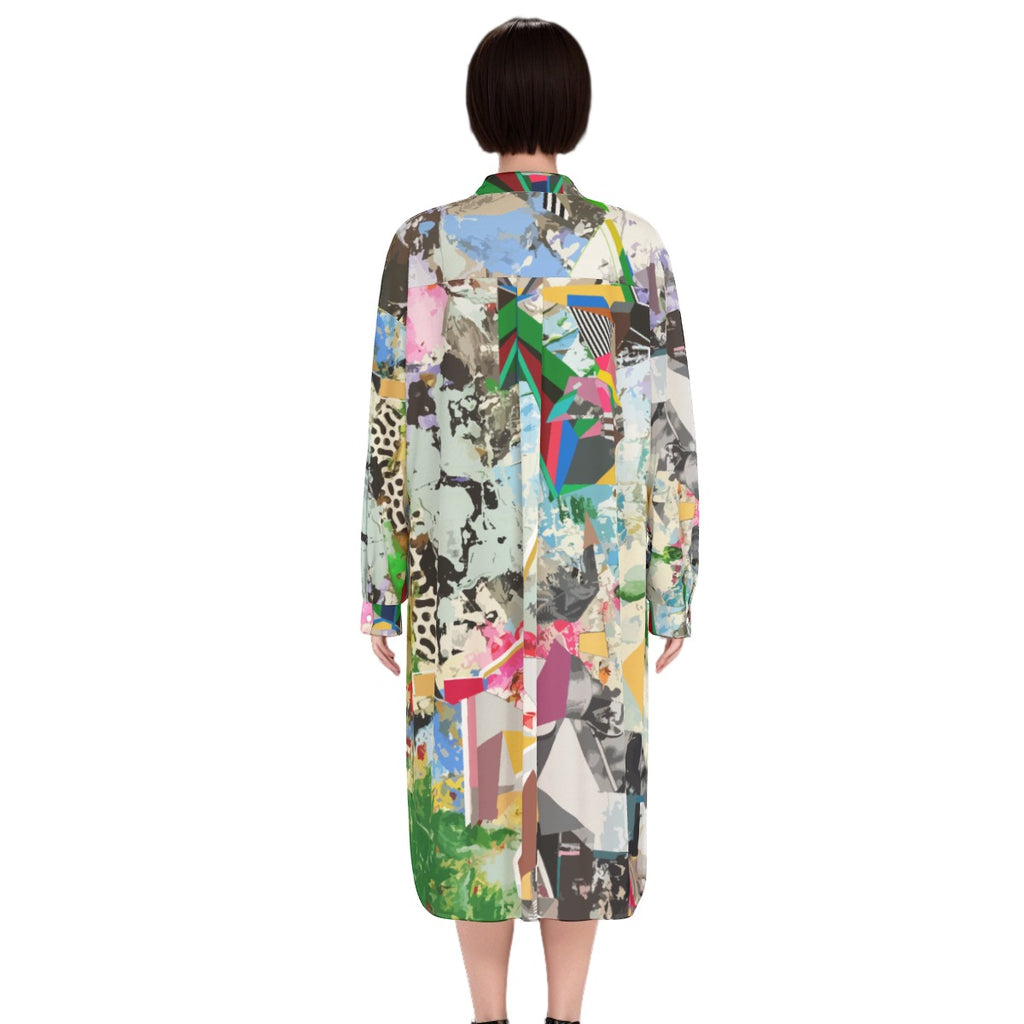Flowing Shirt Dress | Abstract Print Dress | Rayon Shirt Dress