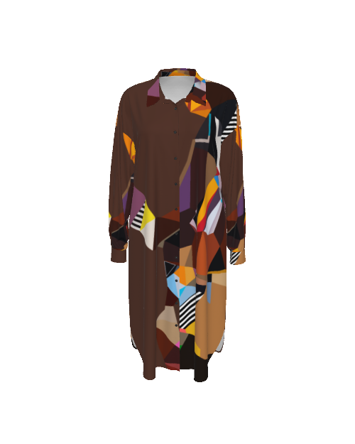 Brown Abstract Print Shirt Dress | Button Down Shirt Dress | Women's Summer Dress