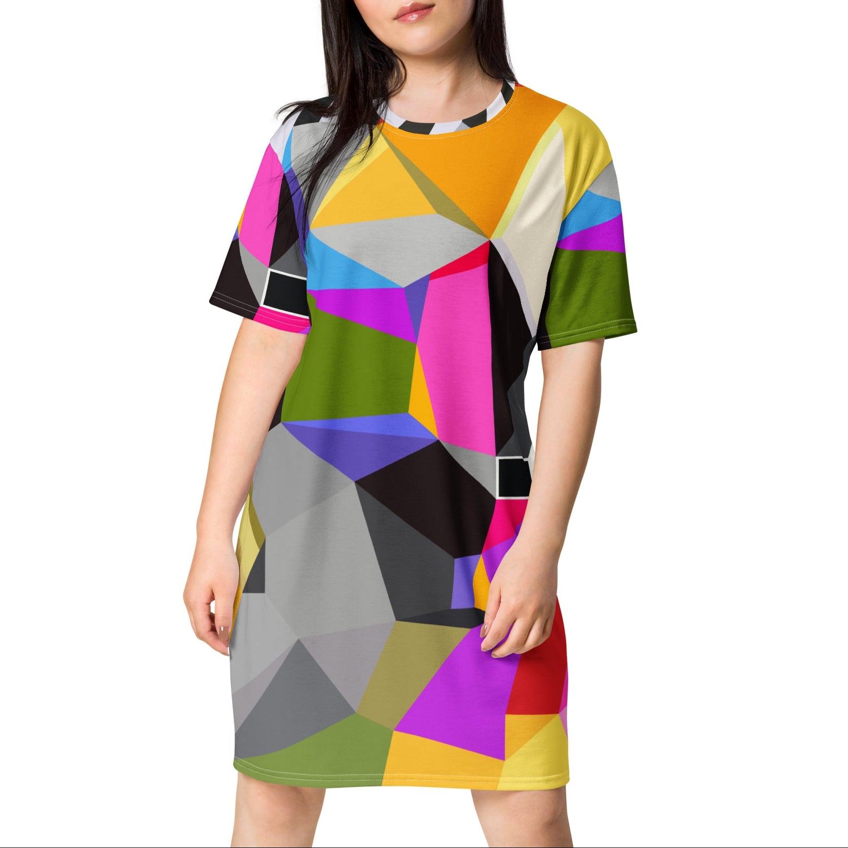 Colorful Geometric T-Shirt Dress - Summer Mini Dress for Women