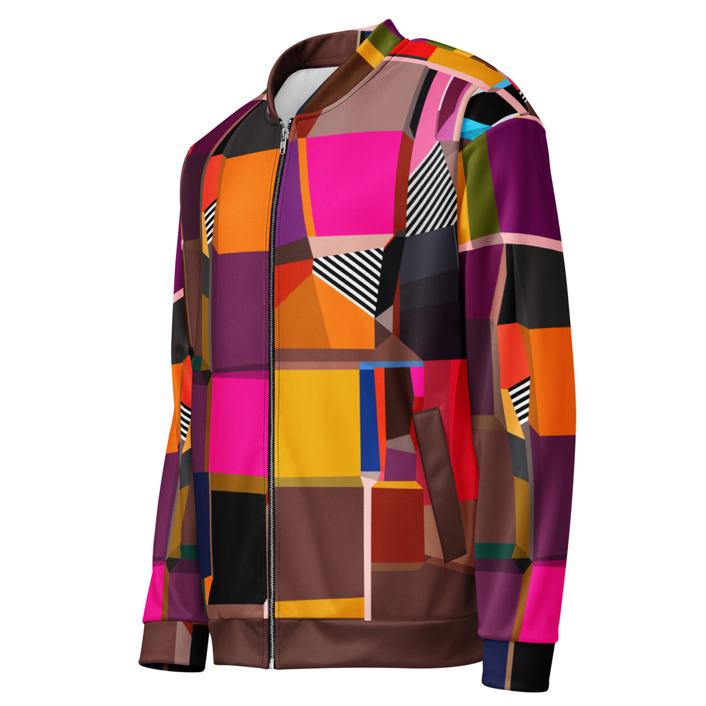 Colorful Bomber jacket for men, Spring Jacket for confident men, Multicolorful jacket in purple, yellow, pink, brown colors.