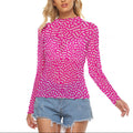 Y2K Hot Pink Abstract Print Sheer Mesh Long Sleeve Top