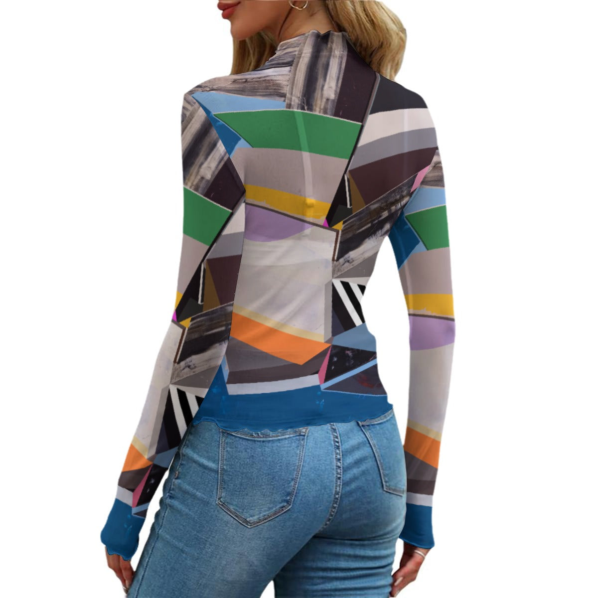 Y2K Mesh Long Sleeve Top Graphic Printed