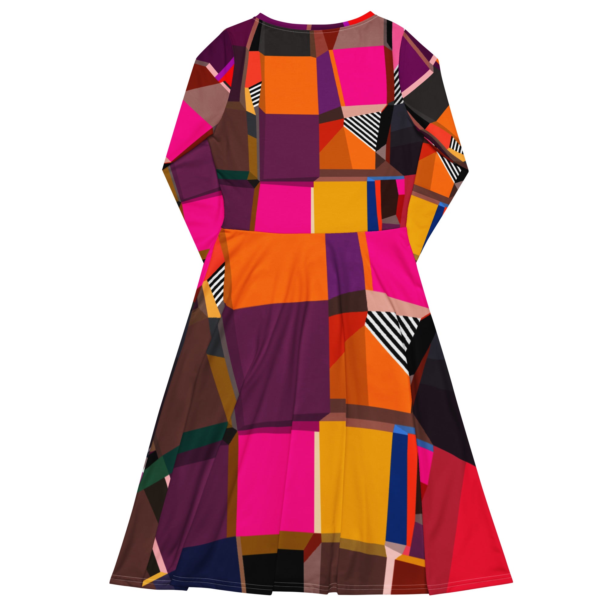 Artistic multicolored geometric dress for women, eye-catching spring festival statement dress, modern wearable art outfit for parties and special events