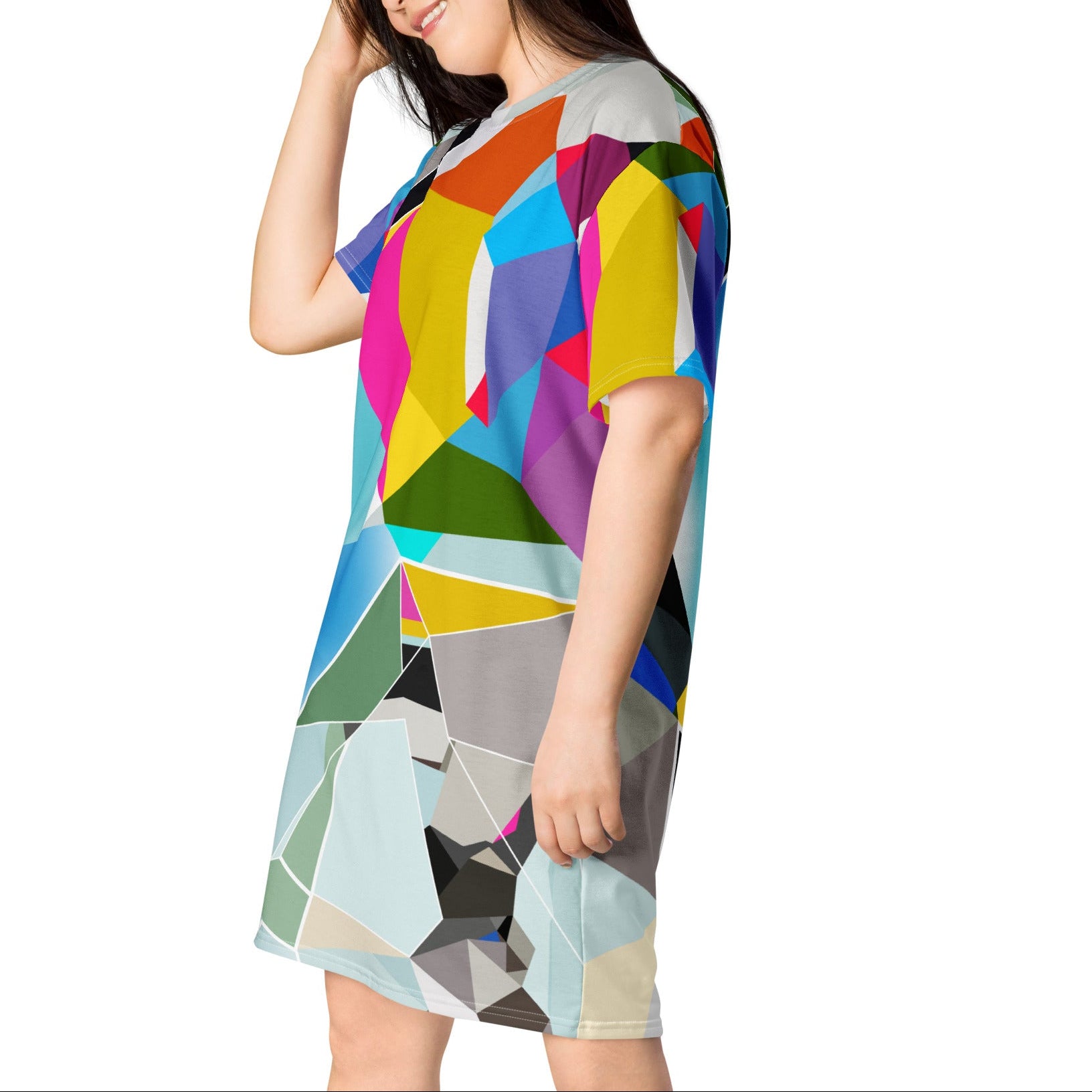 Aquamarine Geometric T-Shirt Dress - Colorful Summer Mini Dress