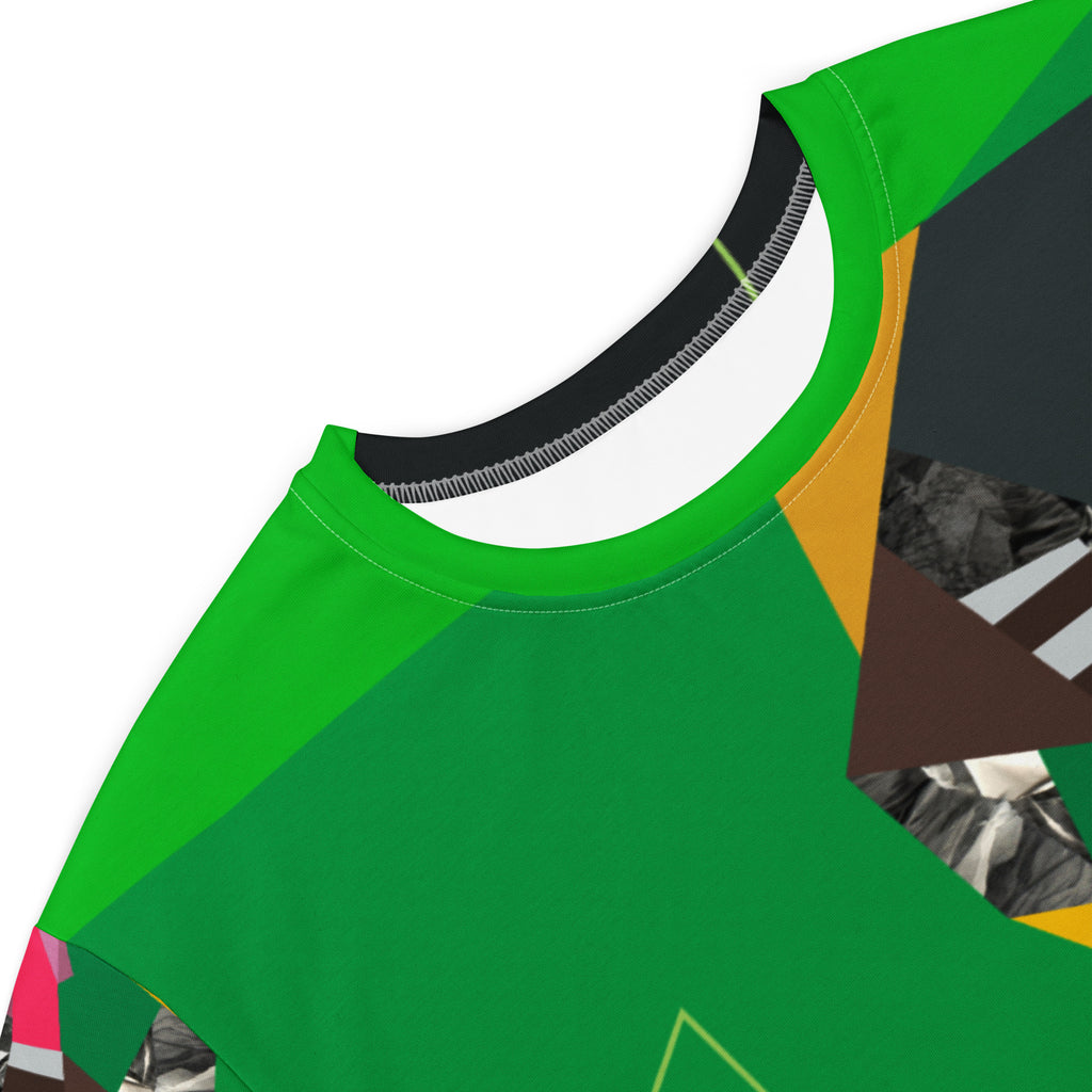 close look green abstract print tshirt dress