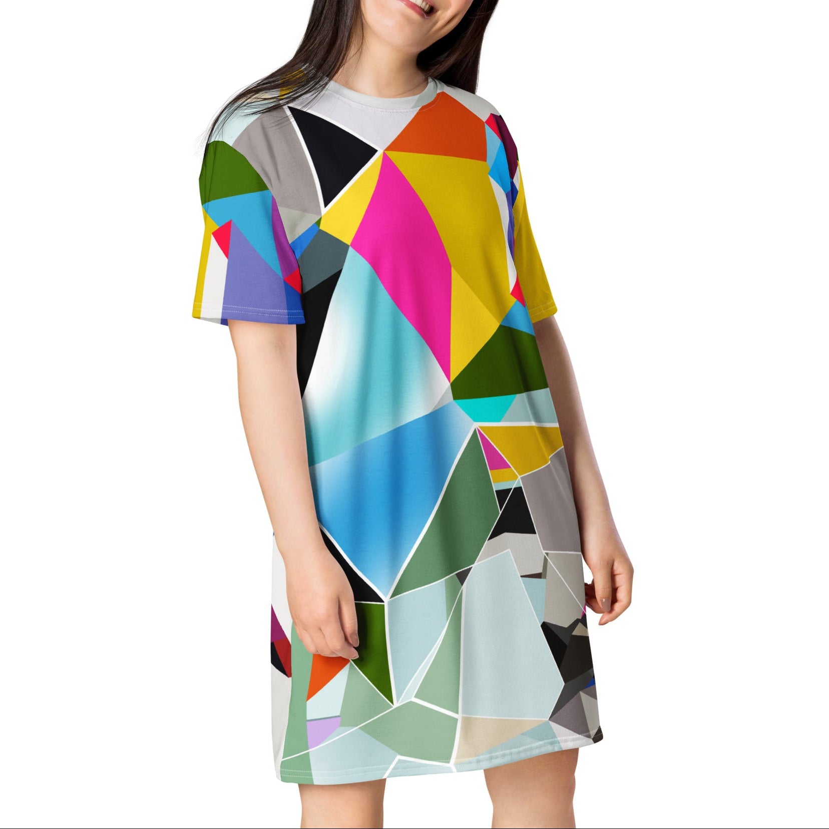 Aquamarine Geometric T-Shirt Dress - Colorful Summer Mini Dress