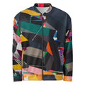 Men’s artistic bomber jacket with colorful abstract painting design, vibrant artsy streetwear, modern wearable art fashion for men