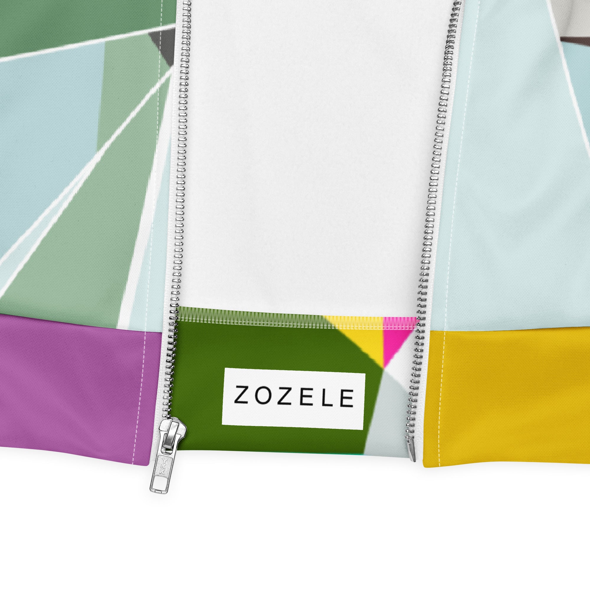 Funky colorful geometric bomber jacket for men, satin statement jacket for spring, festival, party and event wear