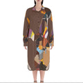brown abstract print shirt dress