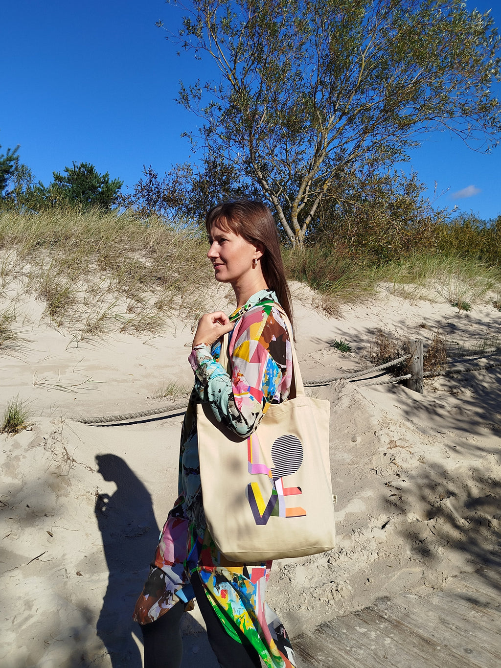 Eco Friendly Tote Bags | Aesthetic Graphic Organic Cotton LOVE Shoulder Bag, Unique Romantic Gift for Her