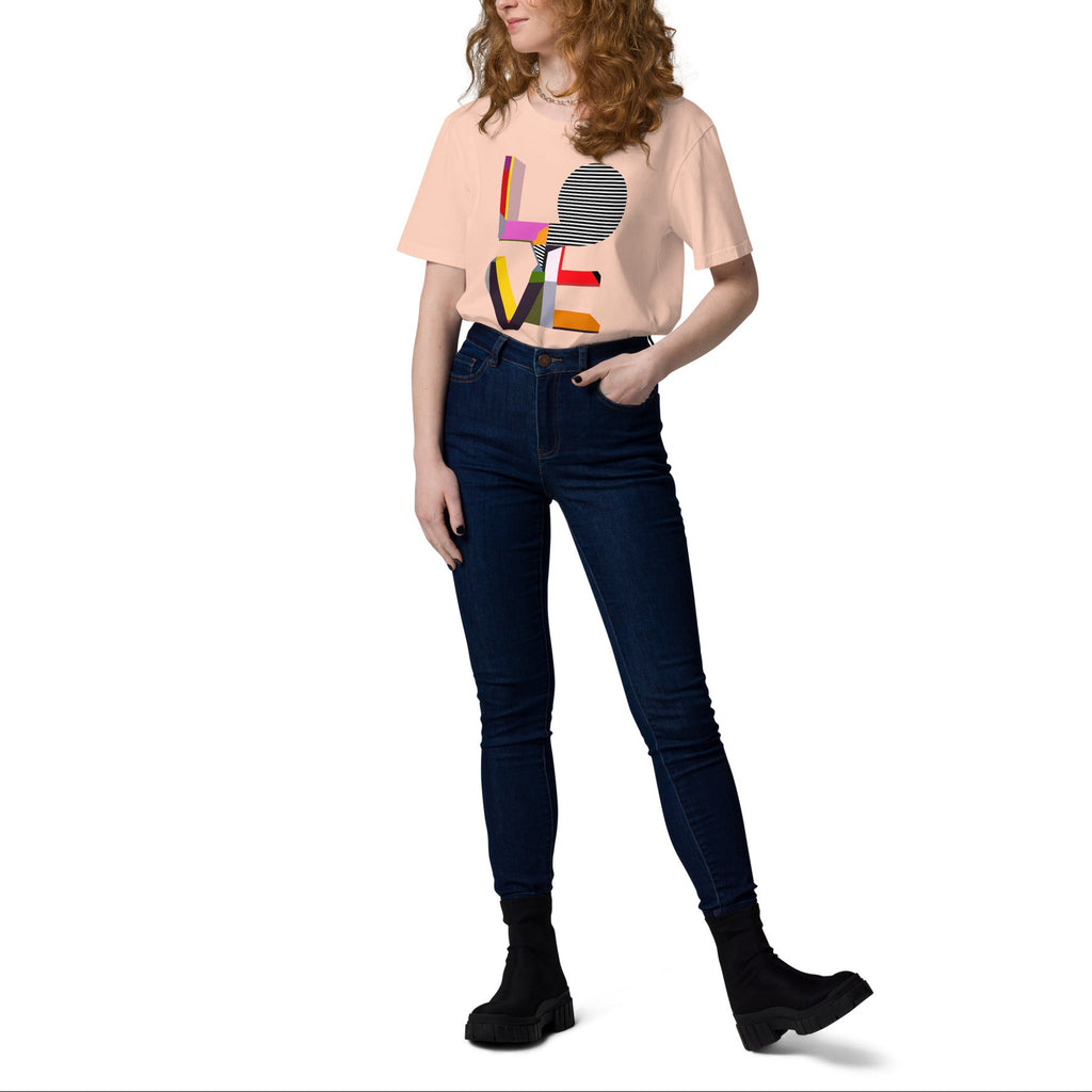 LOVE art print graphic tee in Fraiche Peche — artist-designed organic cotton T-shirt by ZOZELE
