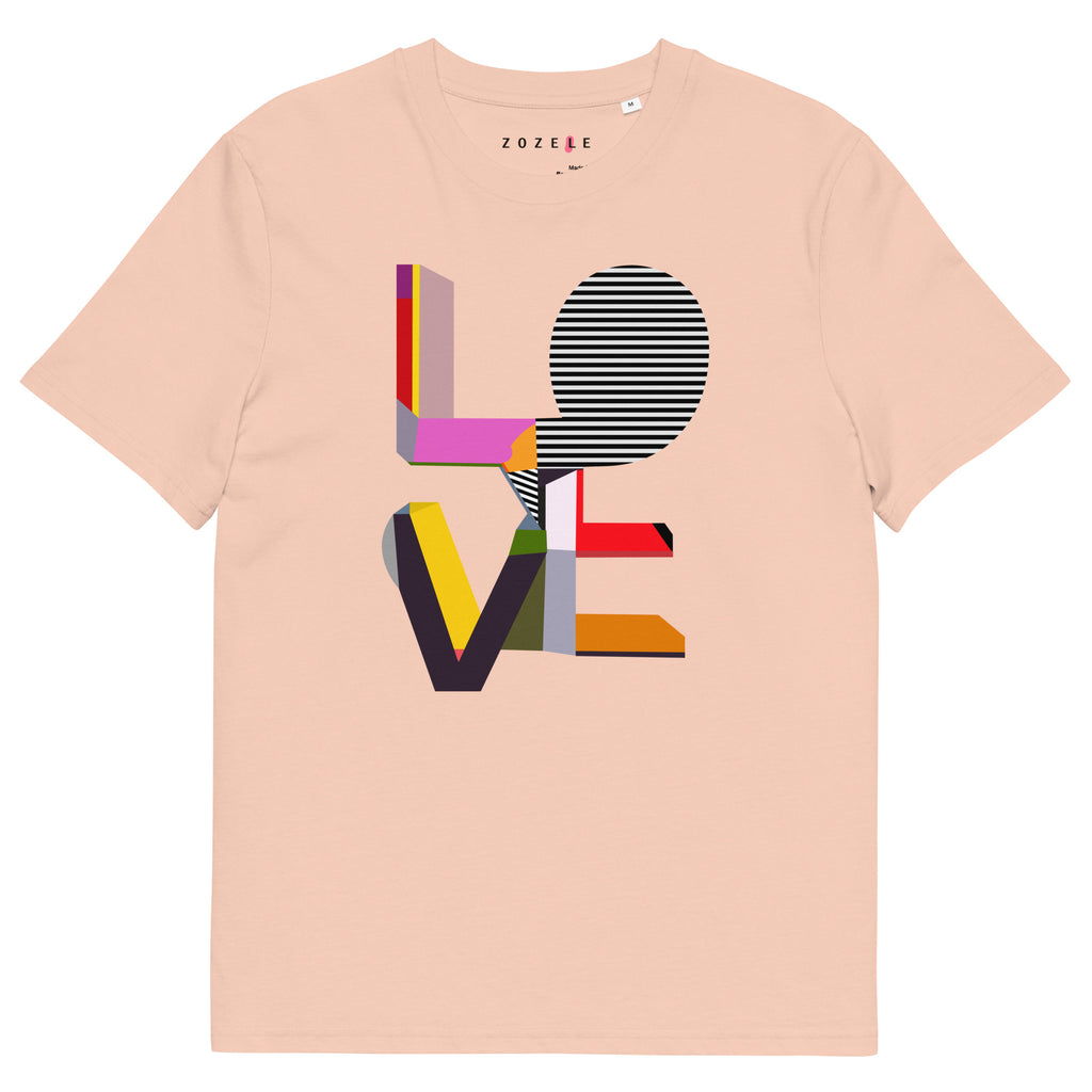 LOVE art print graphic tee in Fraiche Peche — artist-designed organic cotton T-shirt by ZOZELE

