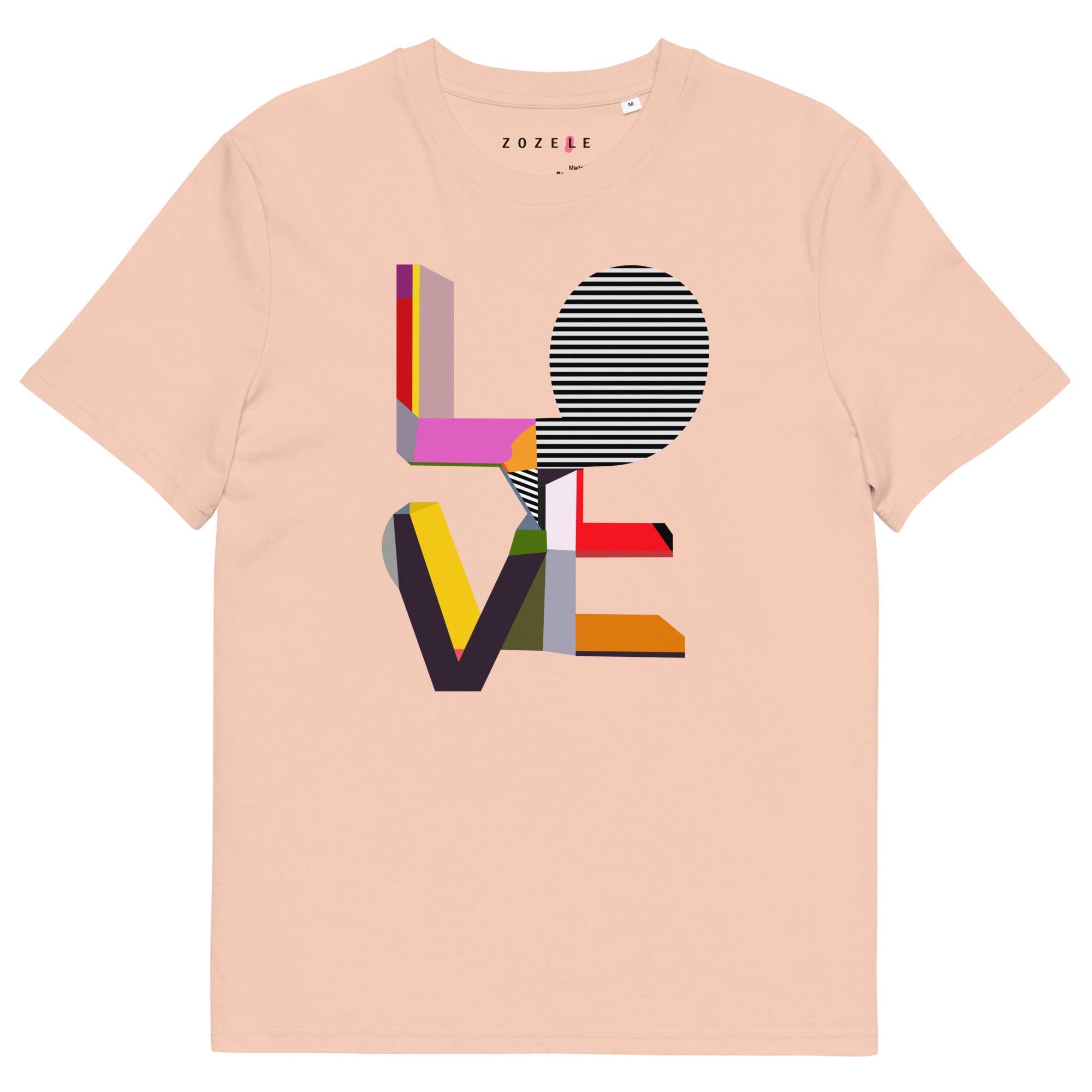 LOVE art print graphic tee in Fraiche Peche — artist-designed organic cotton T-shirt by ZOZELE
