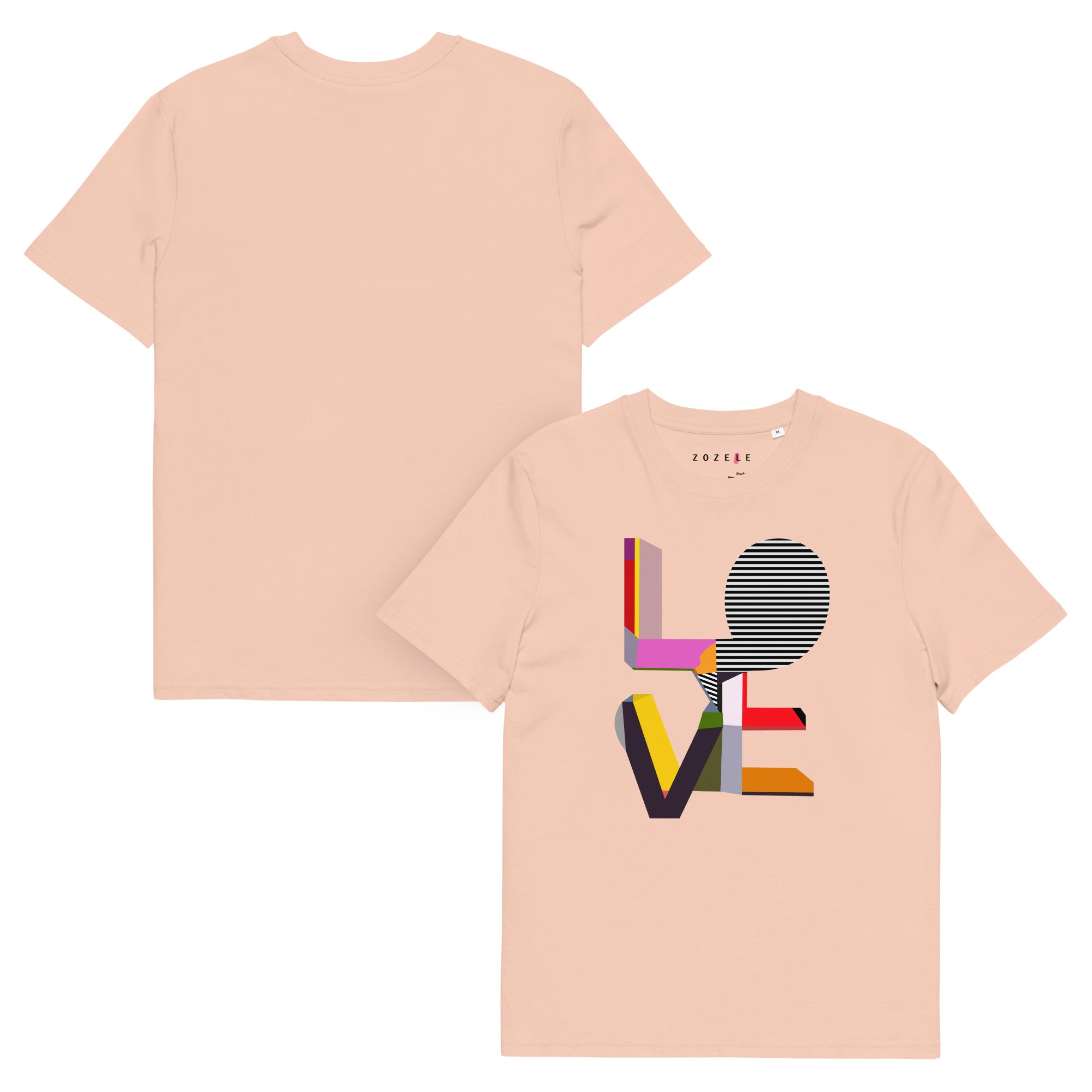 LOVE art print graphic tee in Fraiche Peche — artist-designed organic cotton T-shirt by ZOZELE
