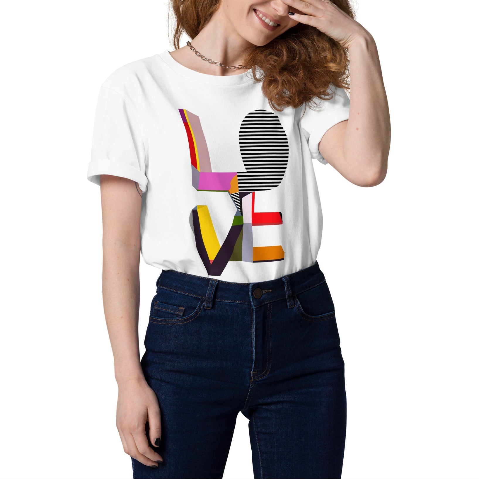 LOVE art print graphic tee in White — artist-designed organic cotton T-shirt by ZOZELE
